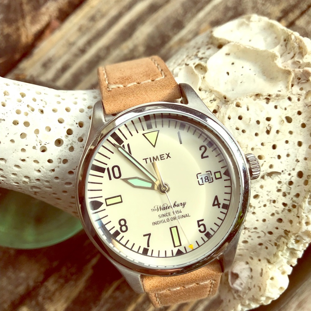 Timex Waterbury watch with leather strap